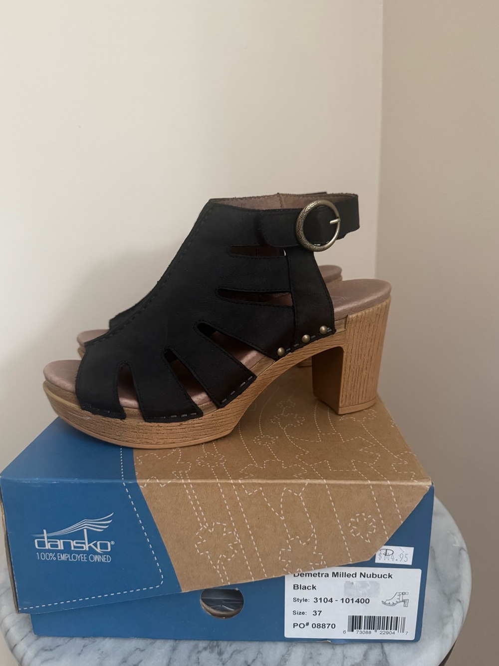 Dansko Demetra Black Nubuck Leather Cutout Peep Toe Heel Sandals Women’s EU 37 - Picture 1 of 9